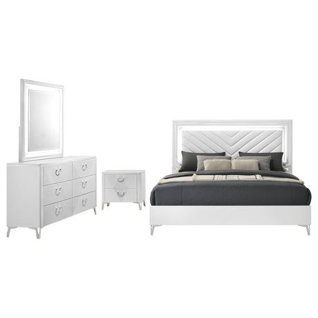 Cassia White High Gloss 4-Piece Eastern King LED Bedroom Set from Coaster - Luna Furniture