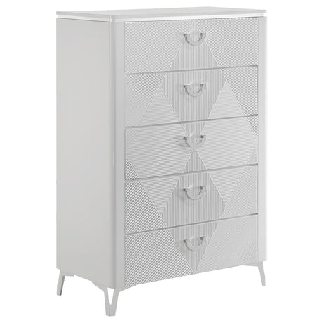 Cassia White High Gloss 5-Drawer Bedroom Chest from Coaster - Luna Furniture