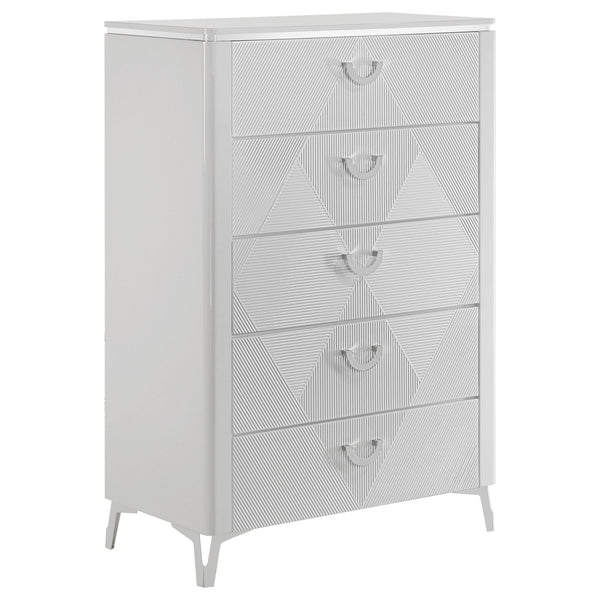 Cassia White High Gloss 5-Drawer Bedroom Chest