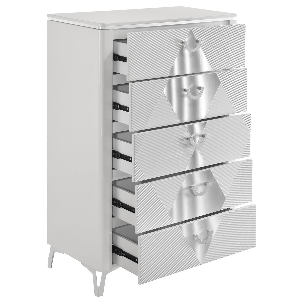 Cassia White High Gloss 5-Drawer Bedroom Chest from Coaster - Luna Furniture
