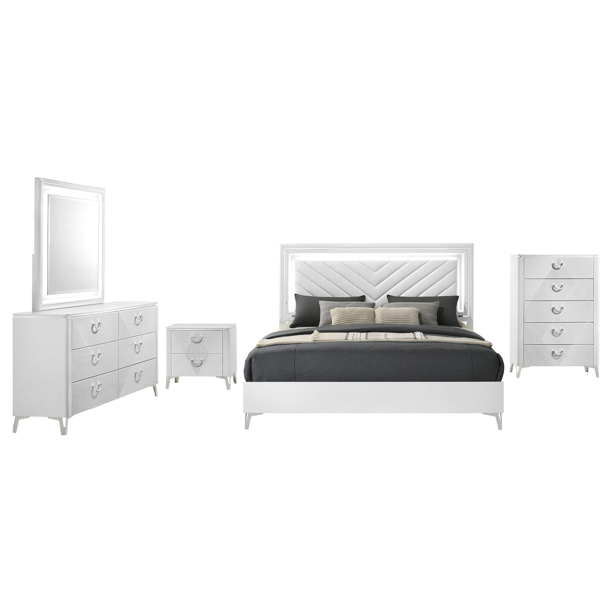 Cassia White High Gloss LED Bedroom Set from Coaster - Luna Furniture