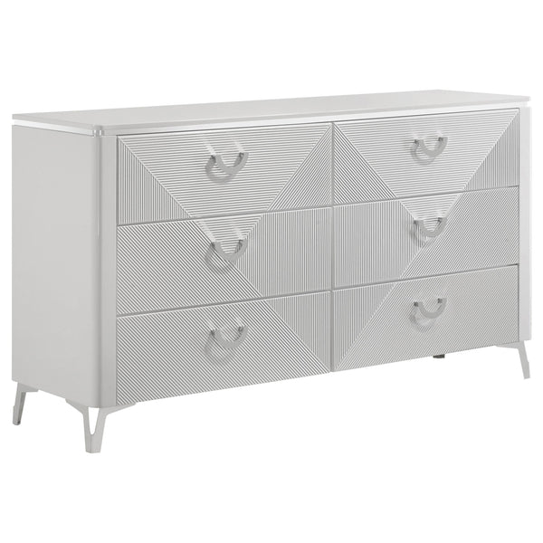 Cassia White High Gloss 6-Drawer Bedroom Dresser