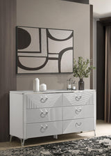 Cassia White High Gloss 6-Drawer Bedroom Dresser from Coaster - Luna Furniture