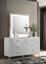 Cassia White High Gloss 6-Drawer Dresser with Mirror from Coaster - Luna Furniture