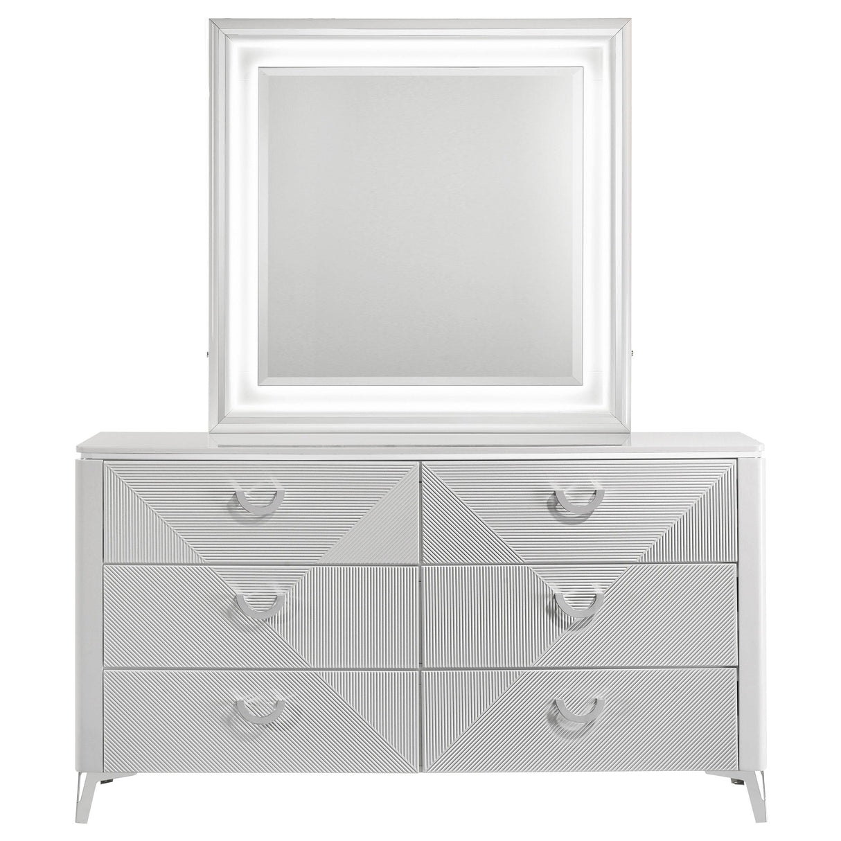 Cassia White High Gloss 6-Drawer Dresser with Mirror from Coaster - Luna Furniture
