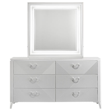 Cassia White High Gloss 6-Drawer Dresser with Mirror from Coaster - Luna Furniture