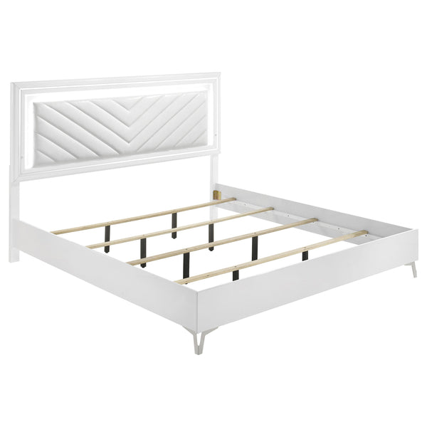 Cassia White High Gloss Eastern King LED Panel Bed