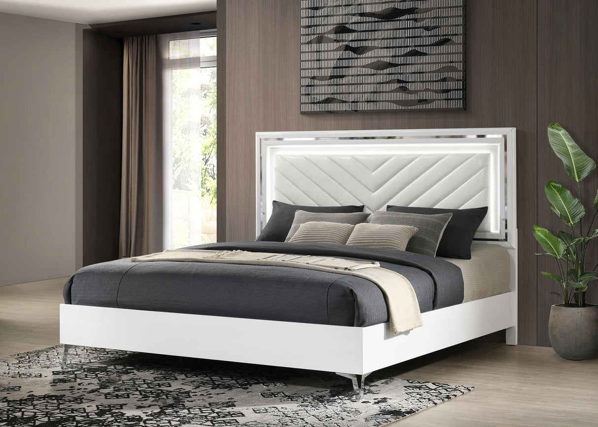 Cassia White High Gloss Eastern King LED Panel Bed from Coaster - Luna Furniture