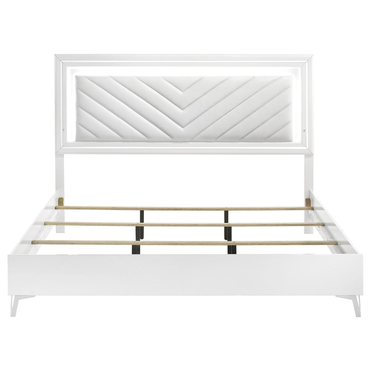 Cassia White High Gloss Eastern King LED Panel Bed from Coaster - Luna Furniture