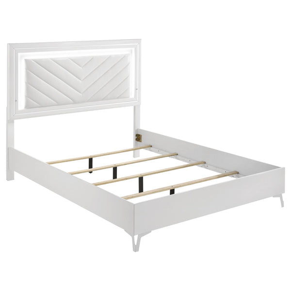 Cassia White High Gloss Queen LED Panel Bed