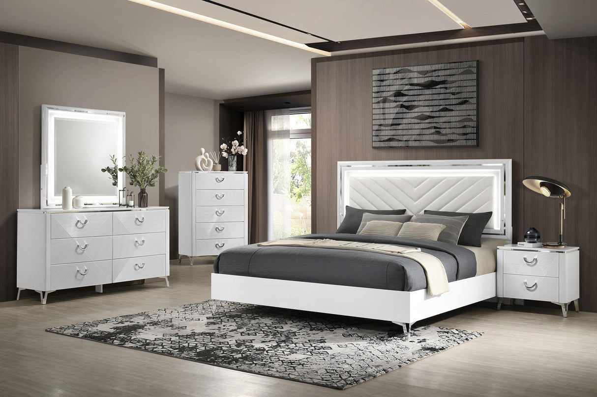 Cassia White High Gloss Queen LED Panel Bed from Coaster - Luna Furniture
