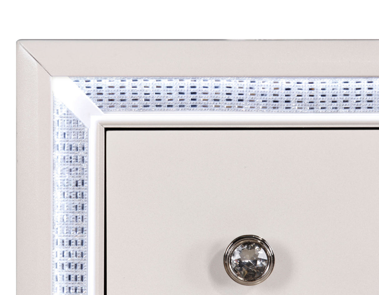 Cassie Illuminating Glam Dresser and Mirror, Shimmering Pearl Finish Luna Furniture Cassie Illuminating Glam Dresser and Mirror, Shimmering Pearl Finish Luna Furniture