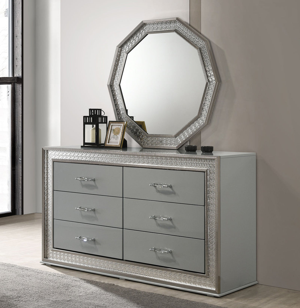 metallic grey dresser Amalia Metallic Dresser & Mirror