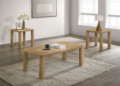 Castlewood Light Oak 3-Piece Cocktail Coffee Table Set from Coaster - Luna Furniture