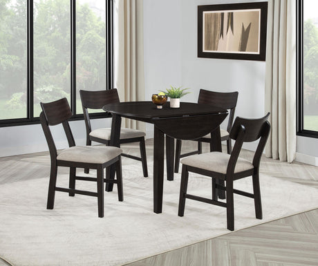 Catley Dark Coffee 5-Piece Round Drop Leaf Dining Set from Coaster - Luna Furniture