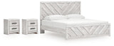 Cayboni King Panel Bed with 2 Nightstands in Whitewash from Ashley - Luna Furniture