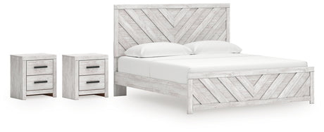 Cayboni King Panel Bed with 2 Nightstands in Whitewash from Ashley - Luna Furniture