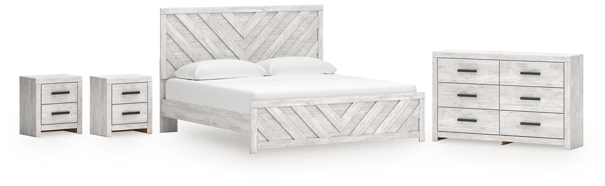 Cayboni King Panel Bed with Dresser and 2 Nightstands in Whitewash from Ashley - Luna Furniture