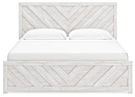 Cayboni King Panel Bed with Mirrored Dresser, Chest and 2 Nightstands in Whitewash from Ashley - Luna Furniture