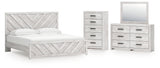 Cayboni King Panel Bed with Mirrored Dresser and Chest in Whitewash from Ashley - Luna Furniture