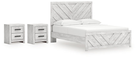 Cayboni Queen Panel Bed with 2 Nightstands in Whitewash from Ashley - Luna Furniture