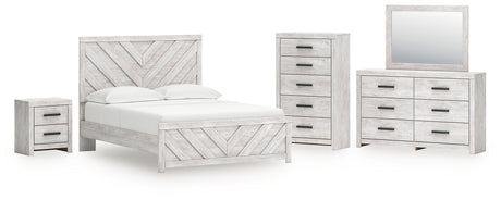 Cayboni Queen Panel Bed with Mirrored Dresser, Chest and Nightstand in Whitewash from Ashley - Luna Furniture