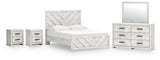Cayboni Queen Panel Bed with Mirrored Dresser and 2 Nightstands in Whitewash from Ashley - Luna Furniture