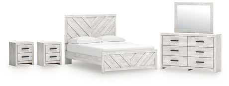 Cayboni Queen Panel Bed with Mirrored Dresser and 2 Nightstands in Whitewash from Ashley - Luna Furniture