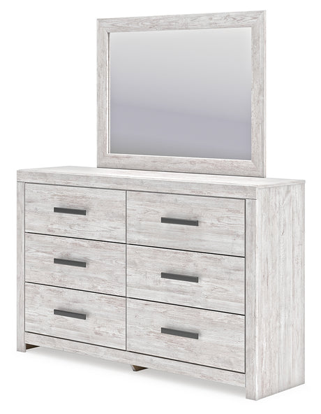 Cayboni Queen Panel Bed with Mirrored Dresser and 2 Nightstands in Whitewash from Ashley - Luna Furniture