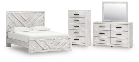 Cayboni Queen Panel Bed with Mirrored Dresser and Chest in Whitewash from Ashley - Luna Furniture