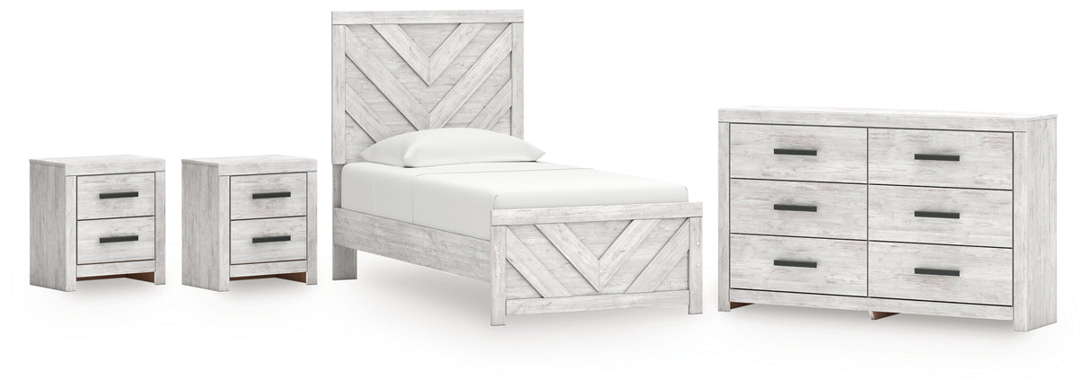 Cayboni Twin Panel Bed with Dresser and 2 Nightstands in Whitewash from Ashley - Luna Furniture