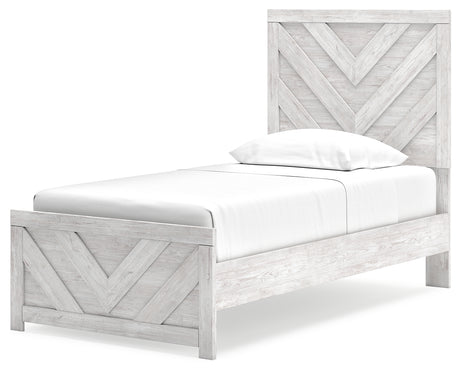 Cayboni Twin Panel Bed with Mirrored Dresser, Chest and Nightstand in Whitewash from Ashley - Luna Furniture