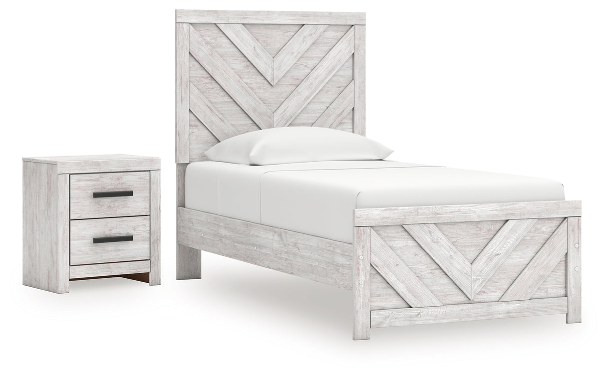 Cayboni Twin Panel Bed with Nightstand in Whitewash from Ashley - Luna Furniture