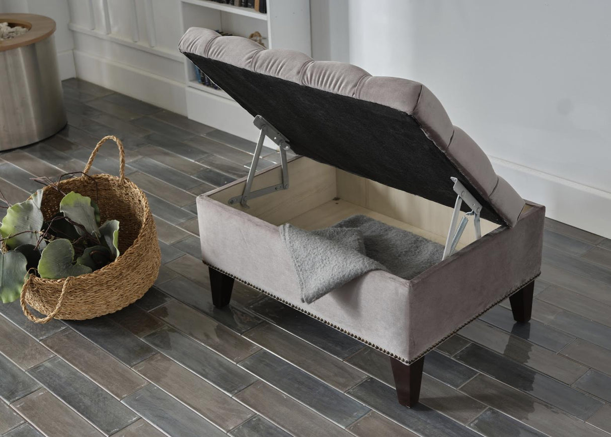 Cecilia Pearl Grey Storage Ottoman from Bellona - Luna Furniture