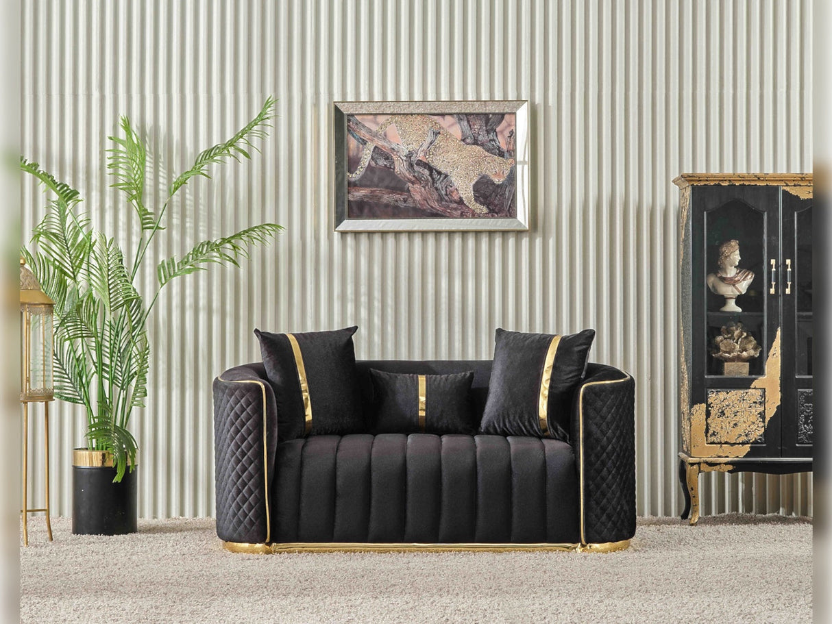 Ceko Stationary Loveseat Cream in Black from Furnia - Luna Furniture