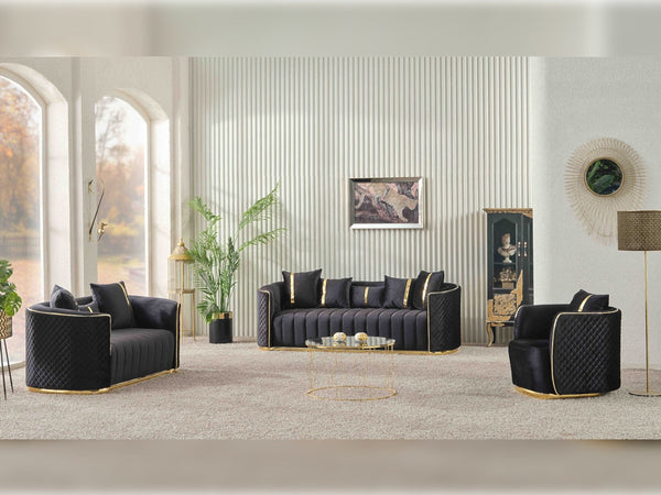Ceko 3-pieces (Sofa & Loveseat & Chair) Livingroom Set in Black