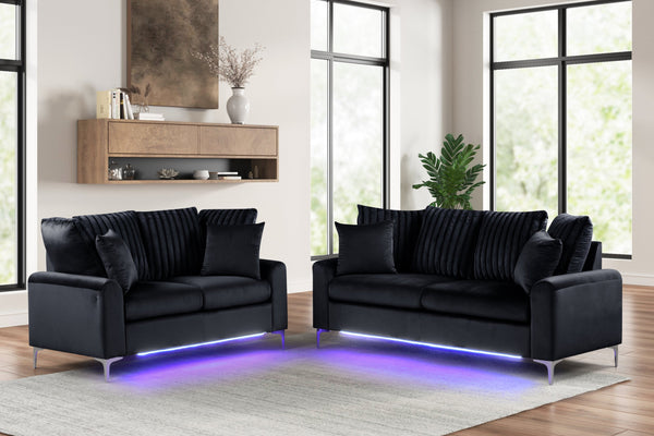 Celina Black Living Room Set with LED Lights