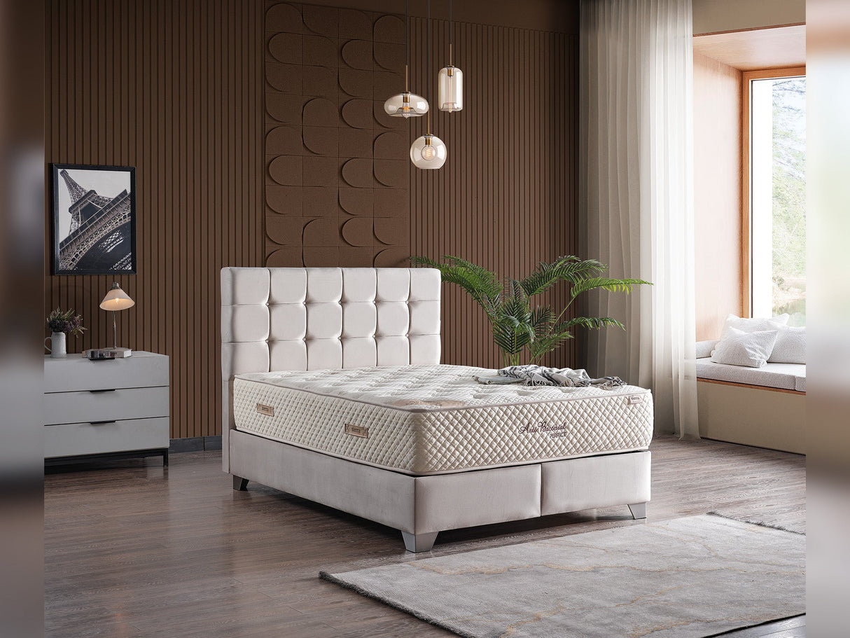 Cenova Queen Storage Bed With Headboard in Cream from Furnia - Luna Furniture