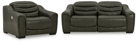 Center Line 2-Piece Power Reclining Loveseat with Recliner in Dark Gray from Ashley - Luna Furniture