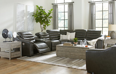 Center Line 6-Piece Sectional with Recliner in Dark Gray from Ashley - Luna Furniture