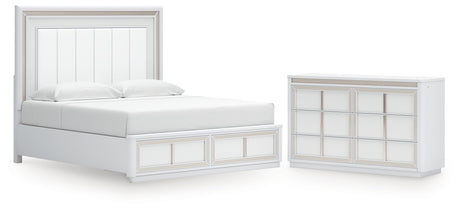 Chalanna King Upholstered Storage Bed with Dresser in White from Ashley - Luna Furniture