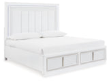 Chalanna King Upholstered Storage Bed with Mirrored Dresser, Chest and 2 Nightstands in White from Ashley - Luna Furniture