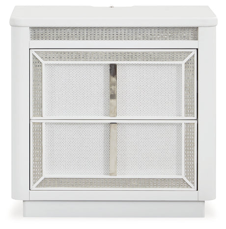 Chalanna King Upholstered Storage Bed with Mirrored Dresser and 2 Nightstands in White from Ashley - Luna Furniture