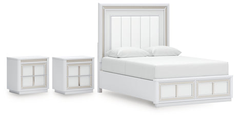 Chalanna Queen Upholstered Storage Bed with 2 Nightstands in White from Ashley - Luna Furniture