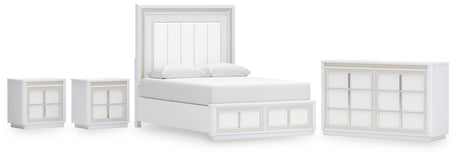 Chalanna Queen Upholstered Storage Bed with Dresser and 2 Nightstands in White from Ashley - Luna Furniture