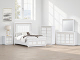 Chalanna Queen Upholstered Storage Bed with Mirrored Dresser, Chest and Nightstand in White from Ashley - Luna Furniture