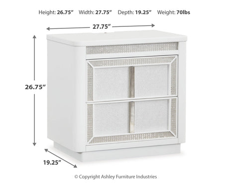 Chalanna Queen Upholstered Storage Bed with Mirrored Dresser and 2 Nightstand in White from Ashley - Luna Furniture
