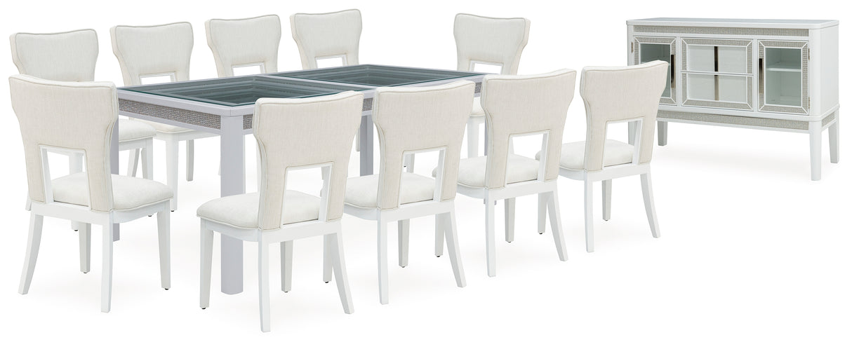 Chalanna White Dining Table and 10 Chairs with Server from Ashley Furniture - Luna Furniture