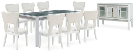 Chalanna White Dining Table and 8 Chairs with Server from Ashley - Luna Furniture