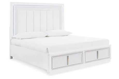 Chalanna White King LED Upholstered Storage Platform Bed from Ashley - Luna Furniture